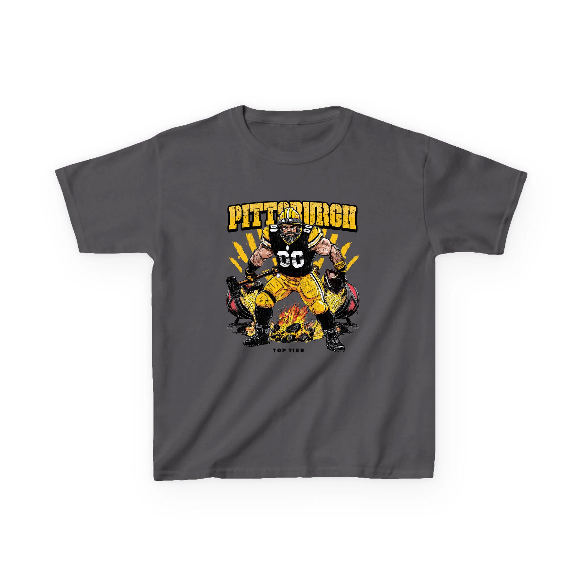 Pittsburgh Football Kids Charcoal Tshirt TOP TIER. Premium Sports Apparel, T-shirts, Merch, Threads and Street