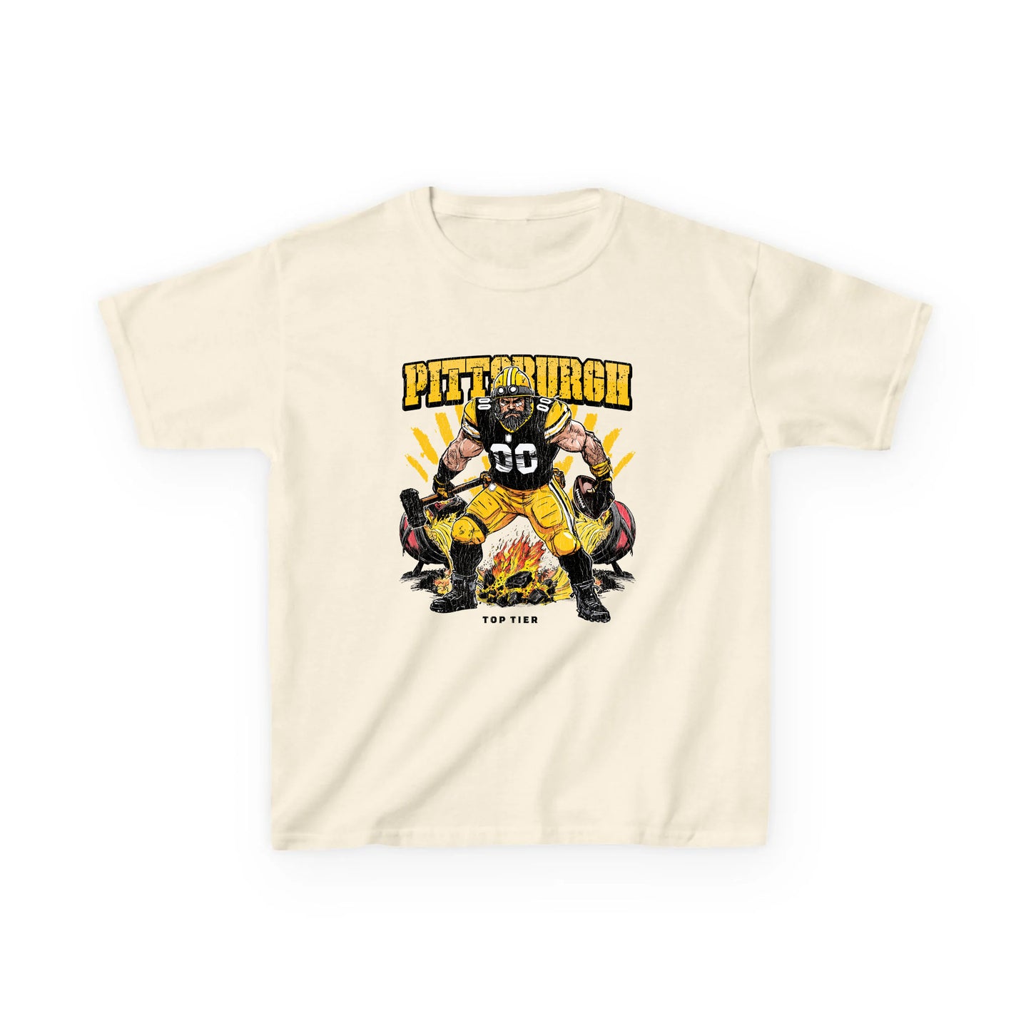 Pittsburgh Football Kids Natural Tshirt TOP TIER. Premium Sports Apparel, T-shirts, Merch, Threads and Street