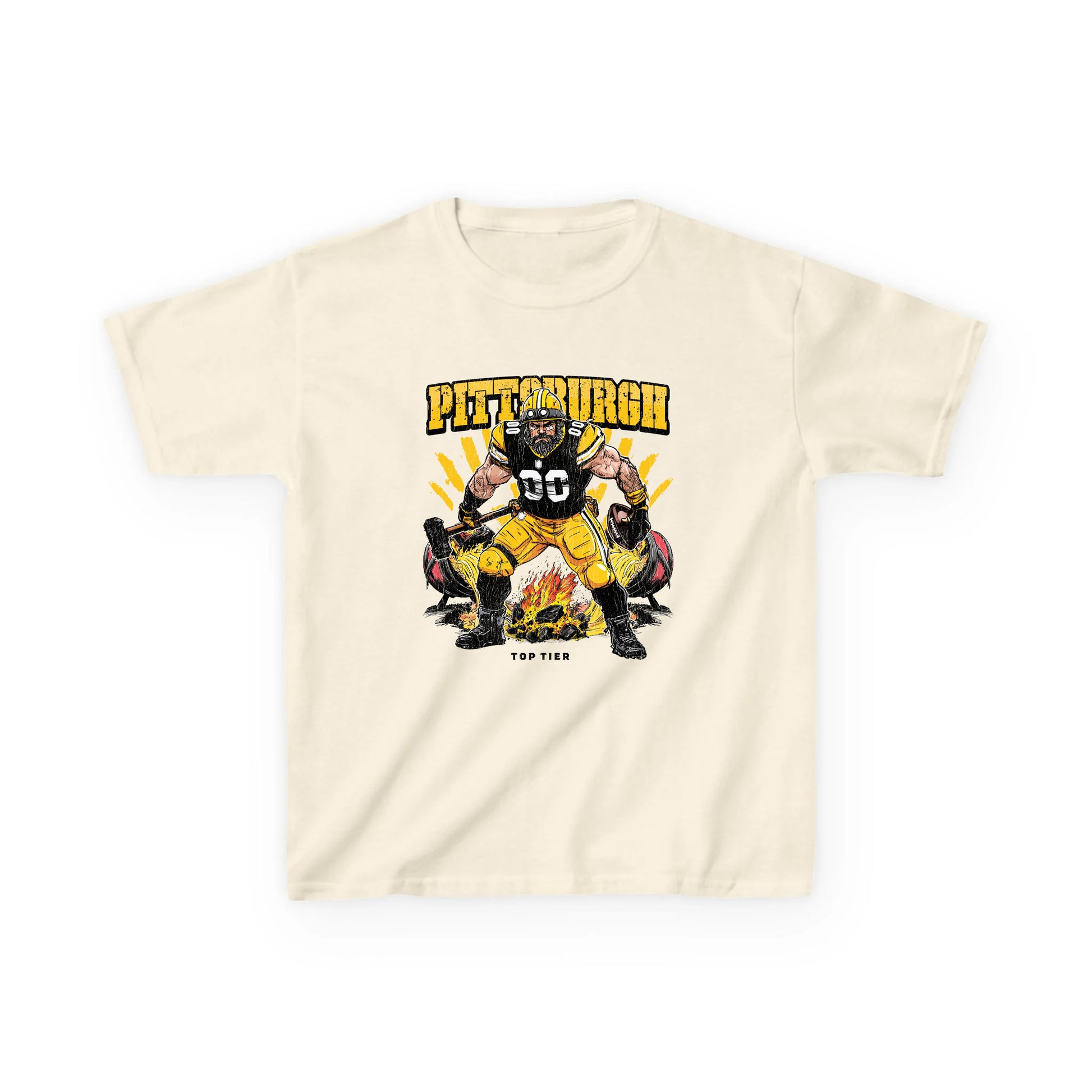 Pittsburgh Football Kids Natural Tshirt TOP TIER. Premium Sports Apparel, T-shirts, Merch, Threads and Street