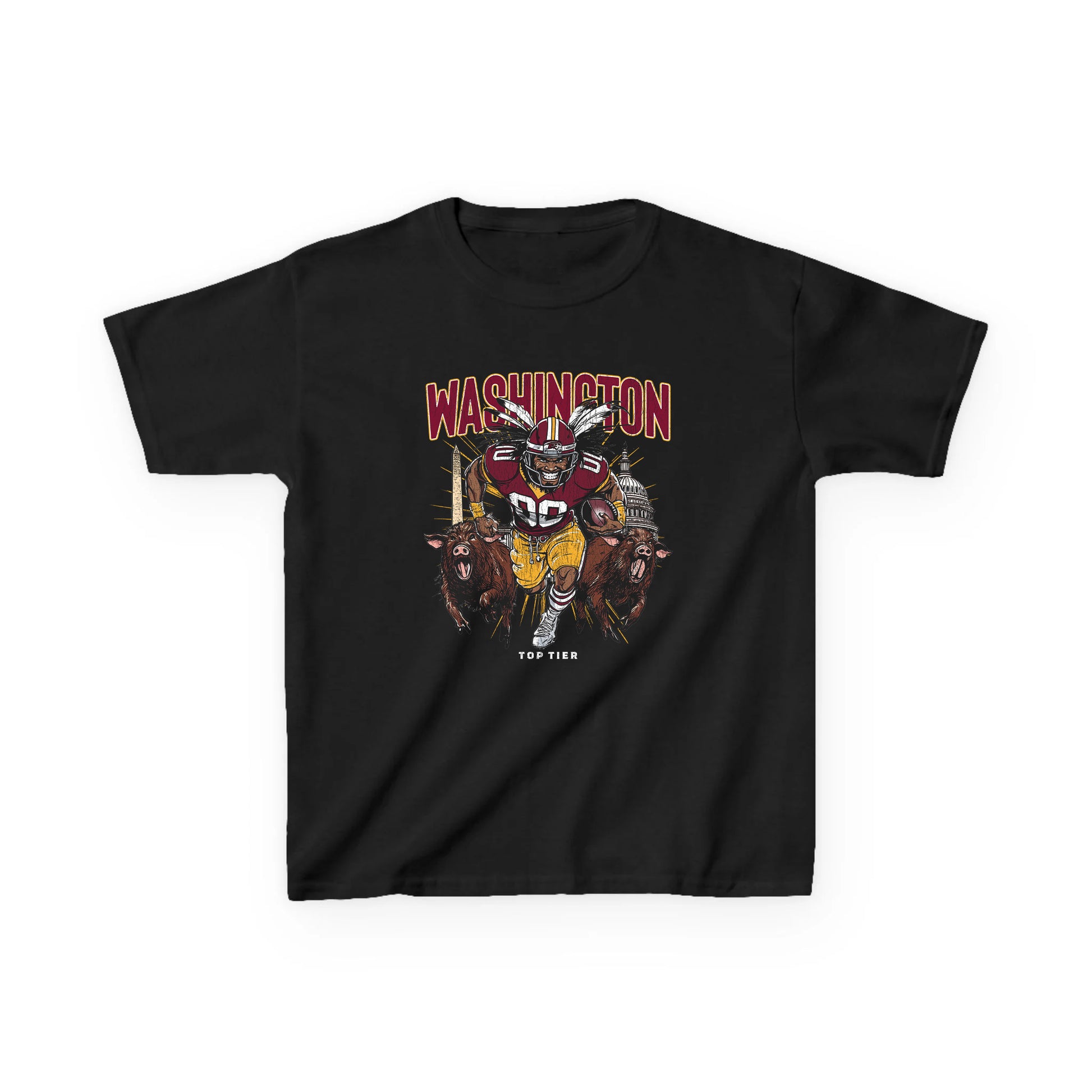 Washington DC Football Black Kids Tshirt TOP TIER. Premium Sports Apparel, T-shirts, Merch, Threads and Street