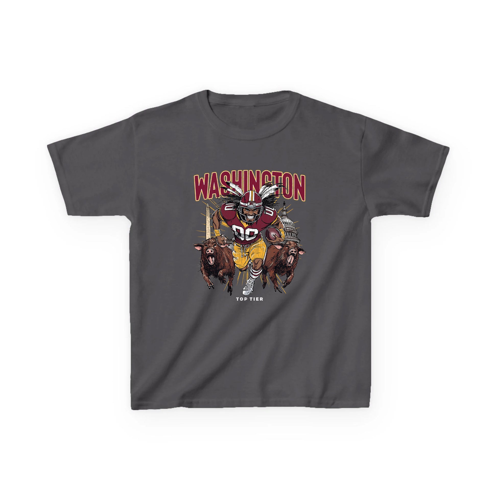 Washington DC Football Charcoal Kids Tshirt TOP TIER. Premium Sports Apparel, T-shirts, Merch, Threads and Street
