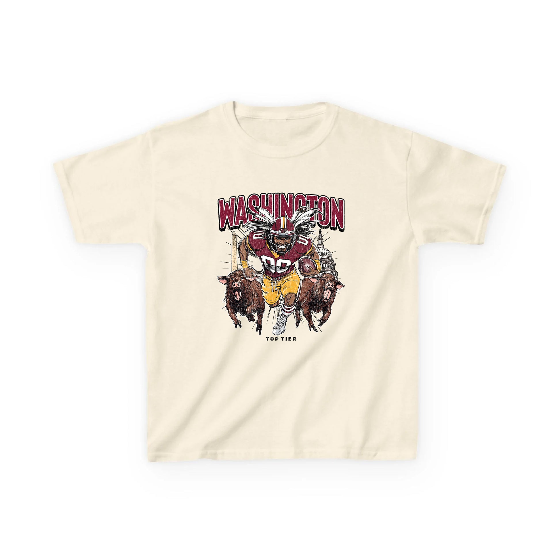 Washington DC Football Natural Kids Tshirt TOP TIER. Premium Sports Apparel, T-shirts, Merch, Threads and Street