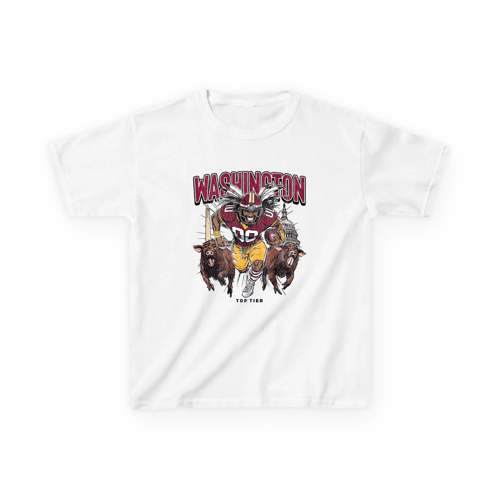 Washington DC Football White Kids Tshirt TOP TIER. Premium Sports Apparel, T-shirts, Merch, Threads and Street