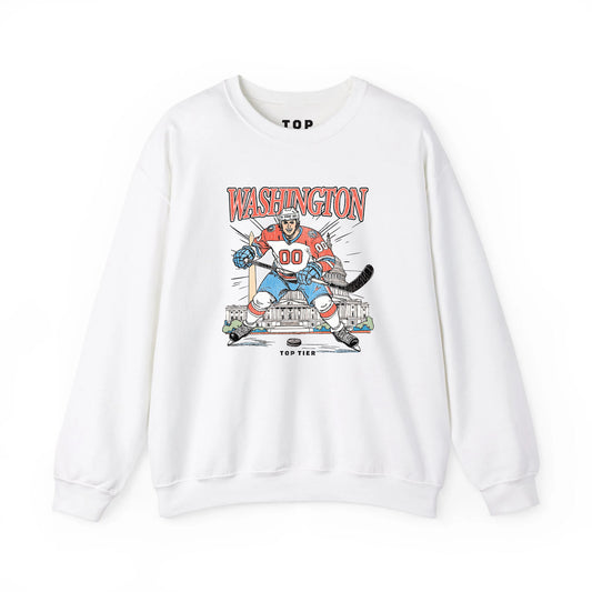 Washington DC hockey White Crewneck TOP TIER. Premium Sports Apparel, T-shirts, Merch, Threads and Crewneck