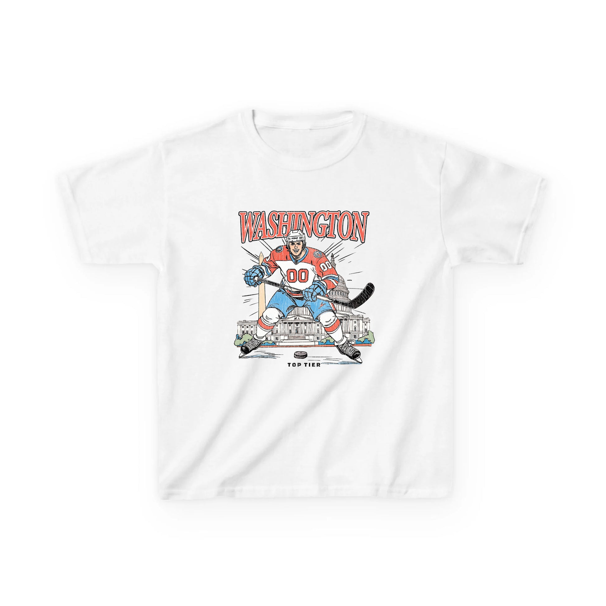 Washington DC Hockey White Kids Tshirt TOP TIER. Premium Sports Apparel, T-shirts, Merch, Threads and Street