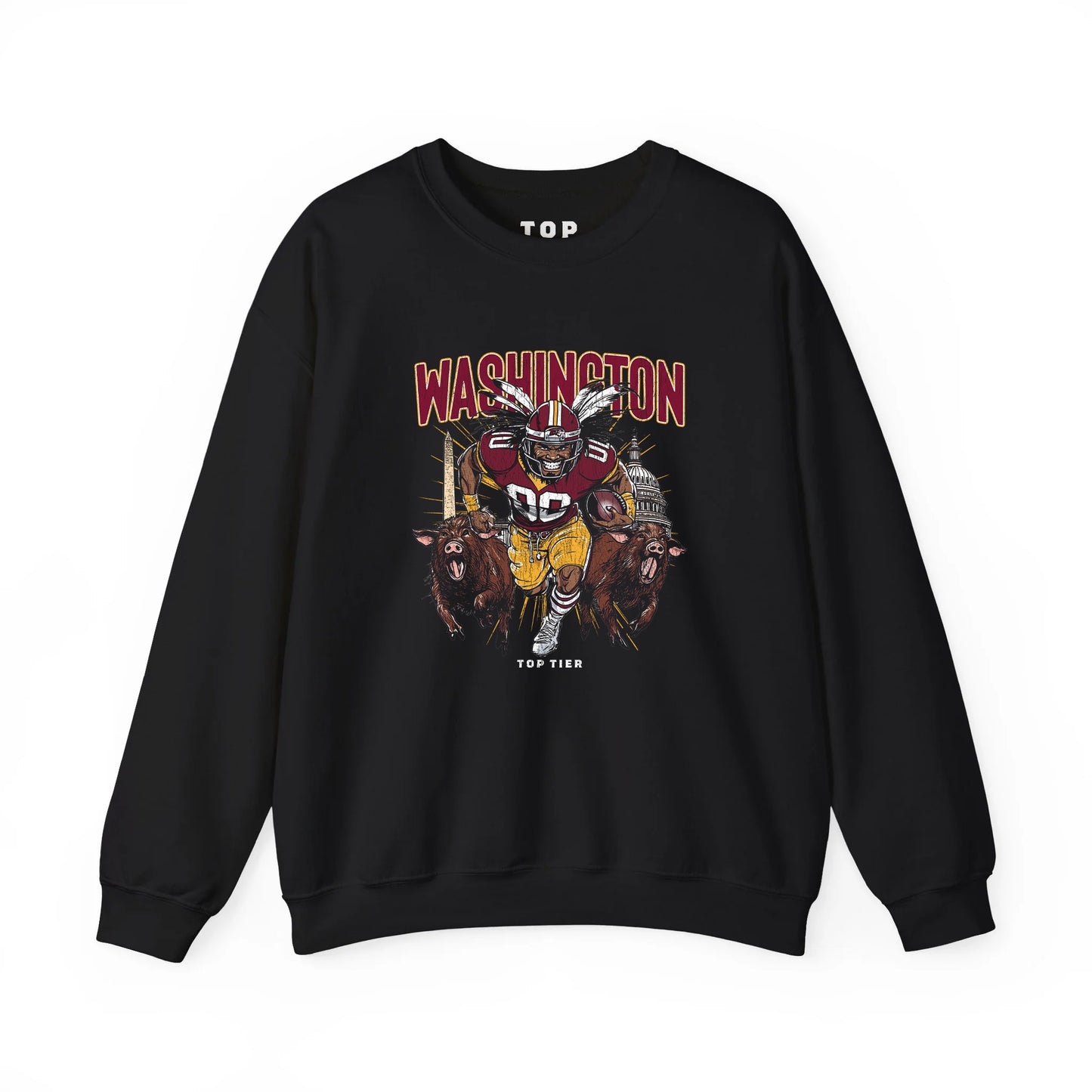 Washington DC Football Black Crewneck TOP TIER. Premium Sports Apparel, T-shirts, Merch, Threads and Street