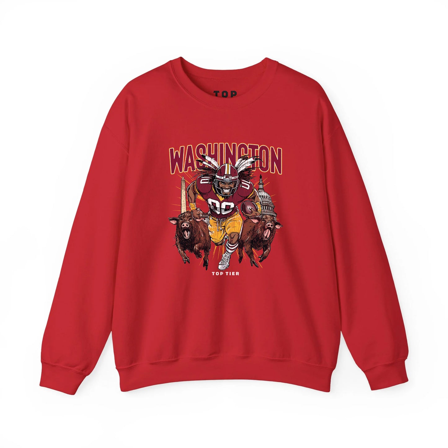 Washington DC Football Red Crewneck TOP TIER. Premium Sports Apparel, T-shirts, Merch, Threads and Street