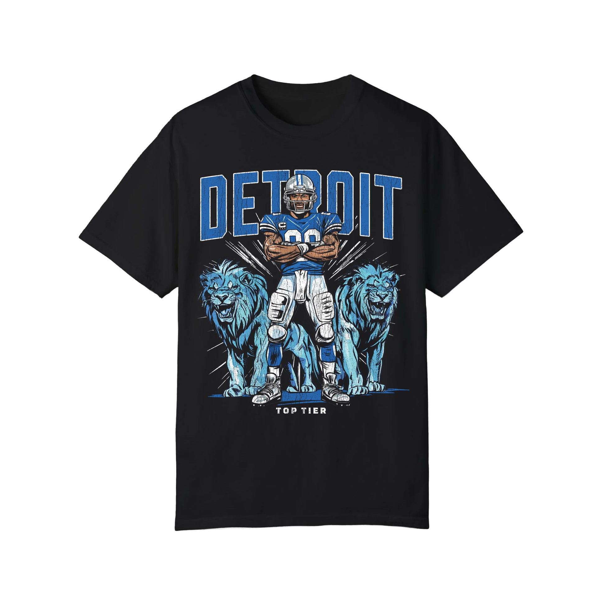 Detroit Football Black Tshirt TOP TIER. Premium Sports Apparel, T-shirts, Merch, Threads and Street