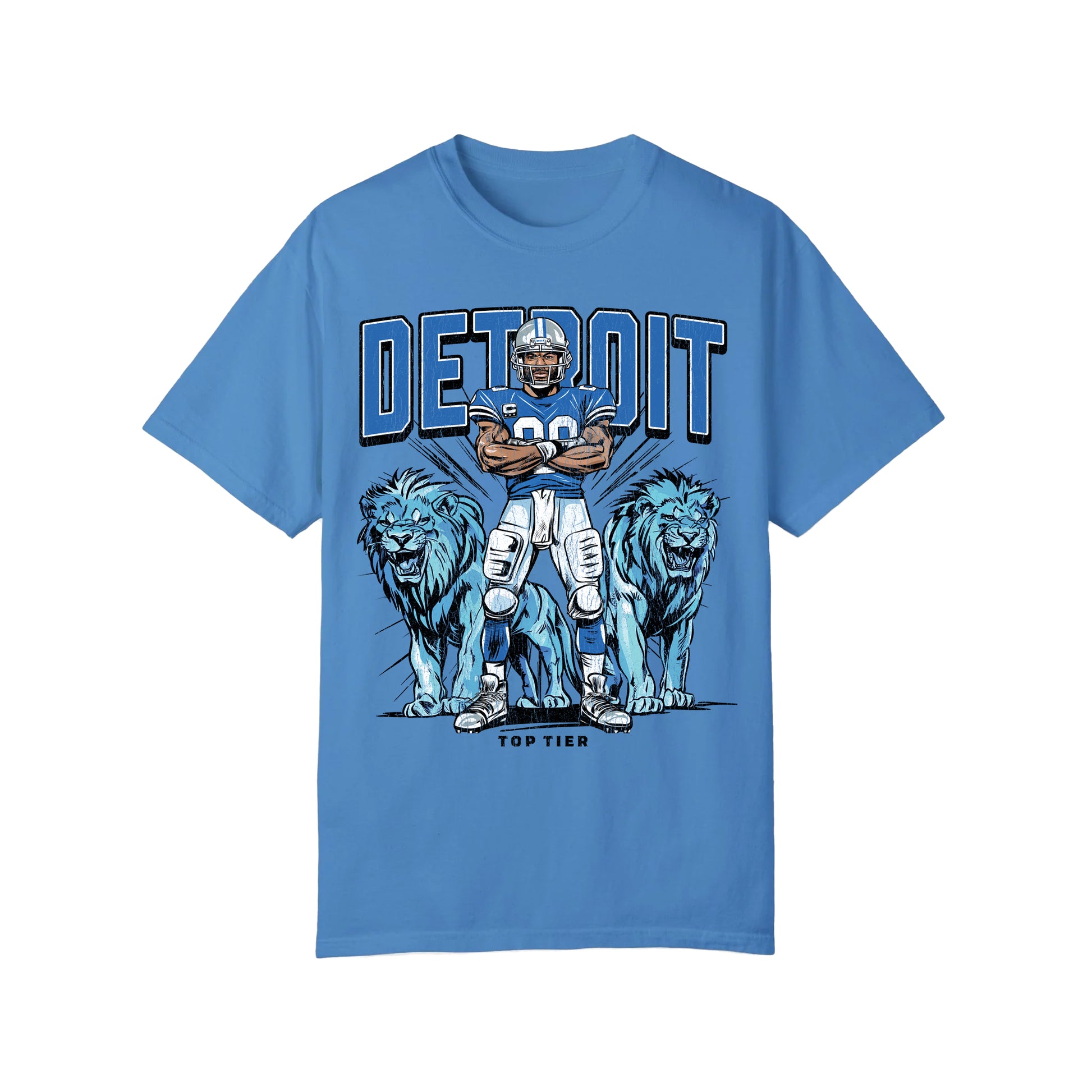 Detroit Football Blue Tshirt TOP TIER. Premium Sports Apparel, T-shirts, Merch, Threads and Street