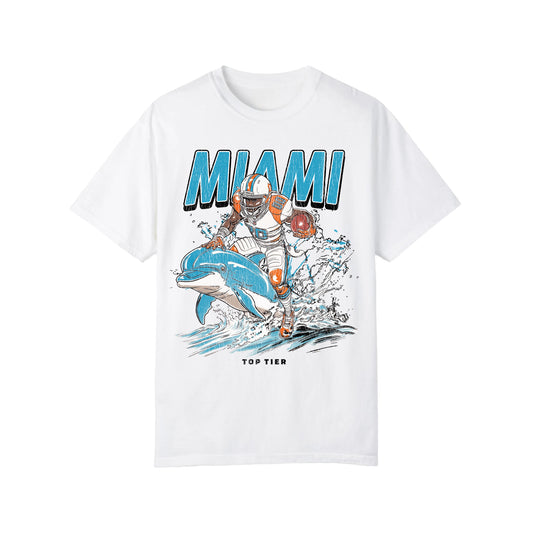 Miami Football White Tshirt TOP TIER. Premium Sports Apparel, T-shirts, Merch, Threads and Crewneck