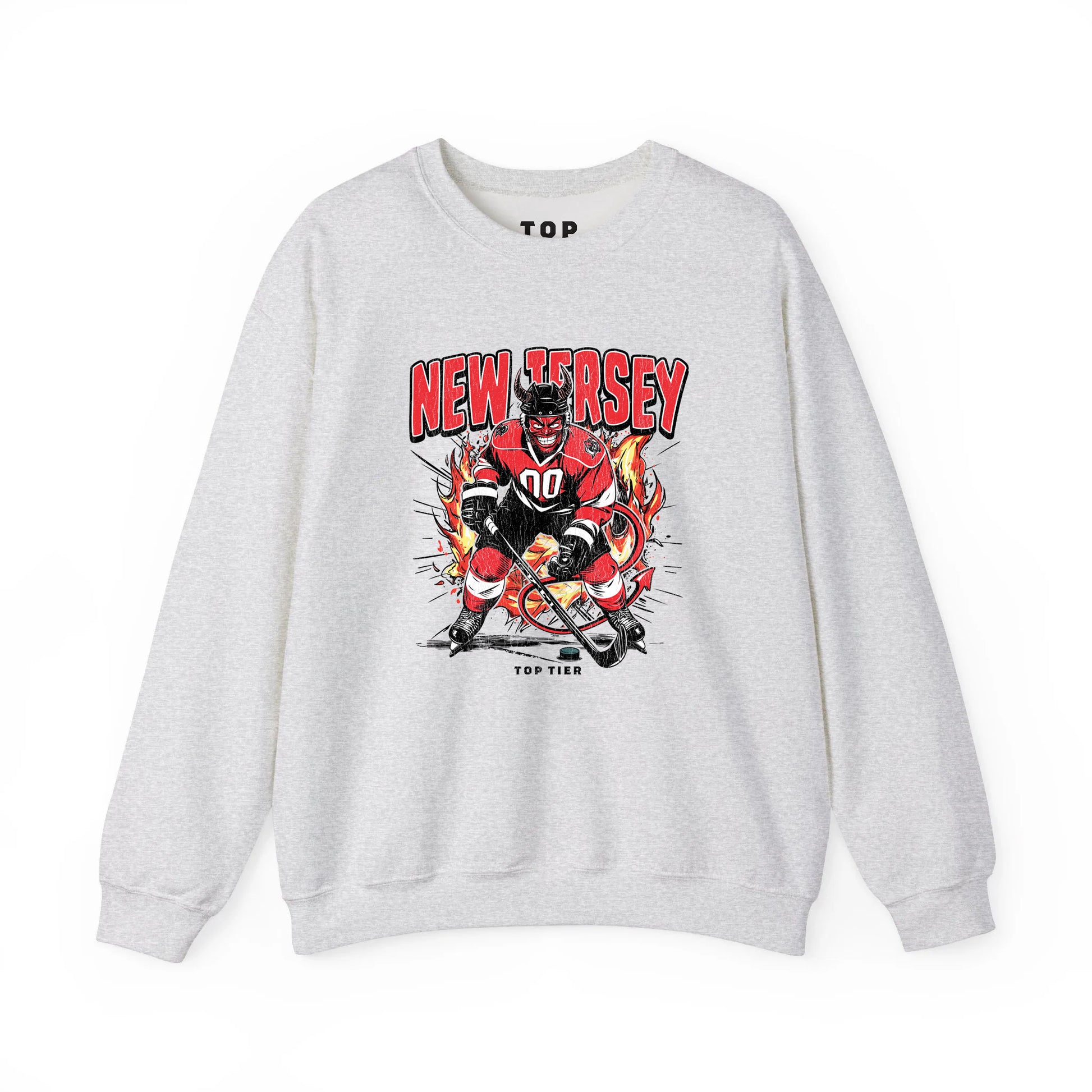 New Jersey Hockey Ash Crewneck TOP TIER. Premium Sports Apparel, T-shirts, Merch, Threads and Street