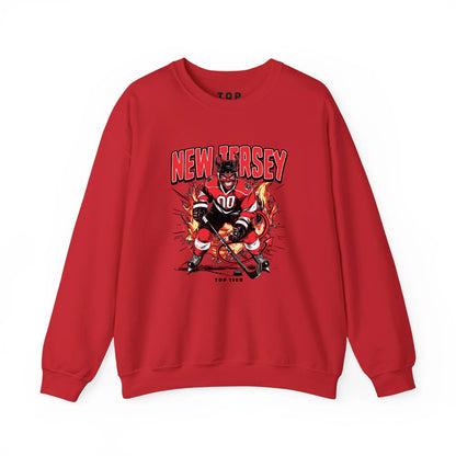 New Jersey Hockey Red Crewneck TOP TIER. Premium Sports Apparel, T-shirts, Merch, Threads and Street