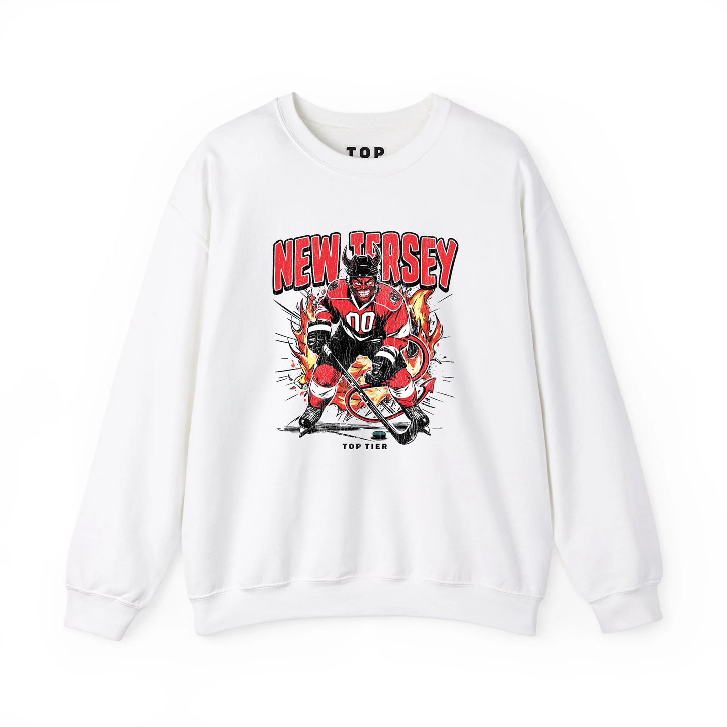 New Jersey Hockey White Crewneck TOP TIER. Premium Sports Apparel, T-shirts, Merch, Threads and Street