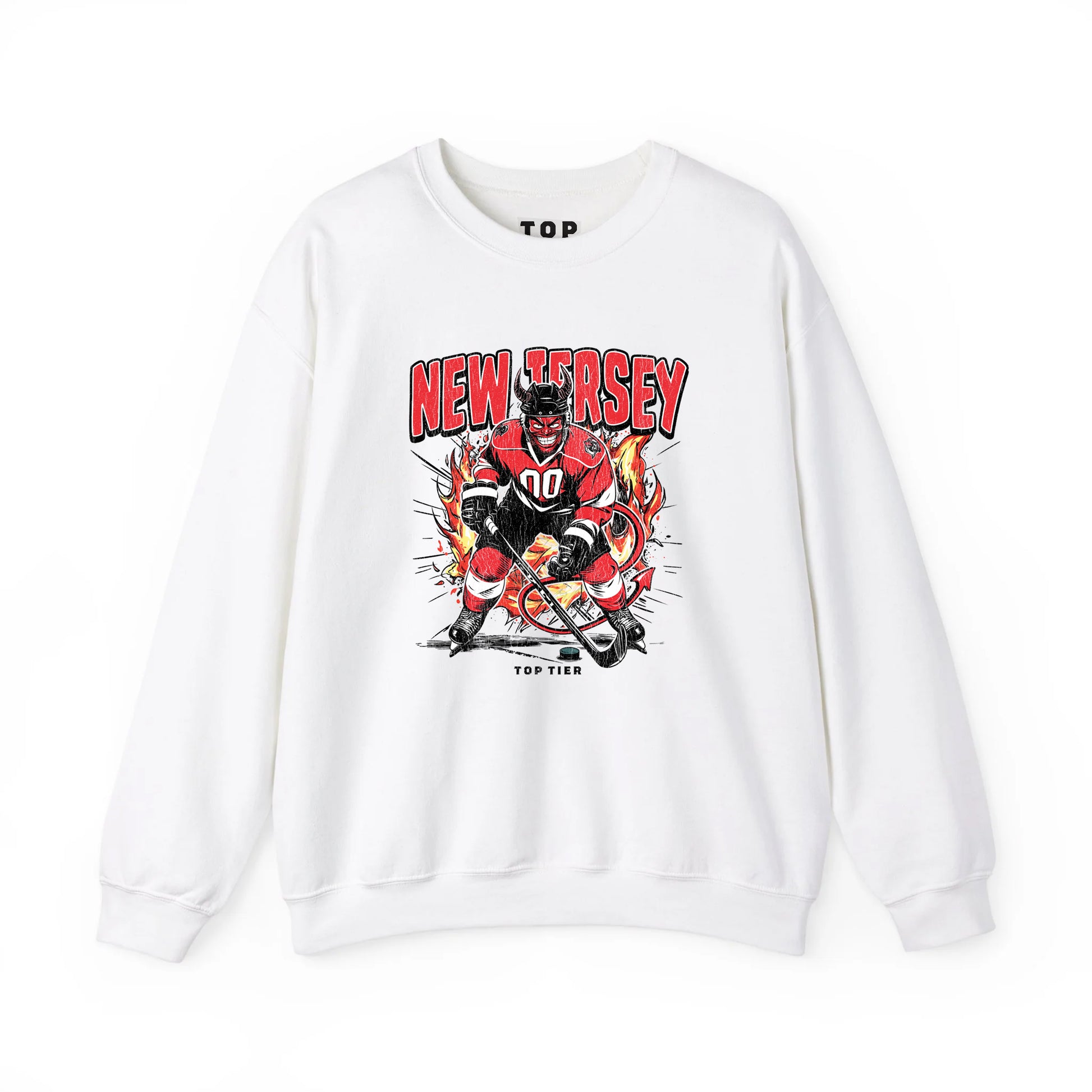 New Jersey Hockey White Crewneck TOP TIER. Premium Sports Apparel, T-shirts, Merch, Threads and Street