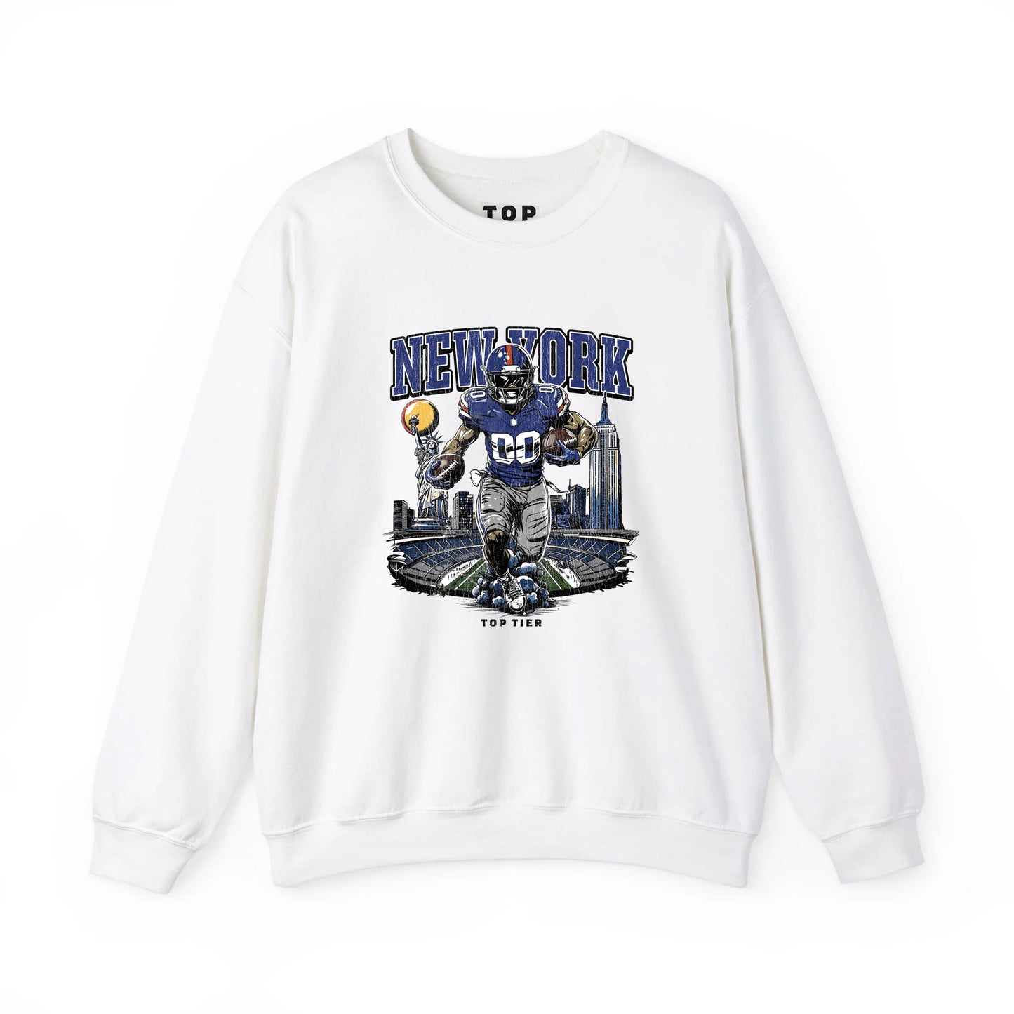 New York Football White Crewneck TOP TIER. Premium Sports Apparel, T-shirts, Merch, Threads and Street