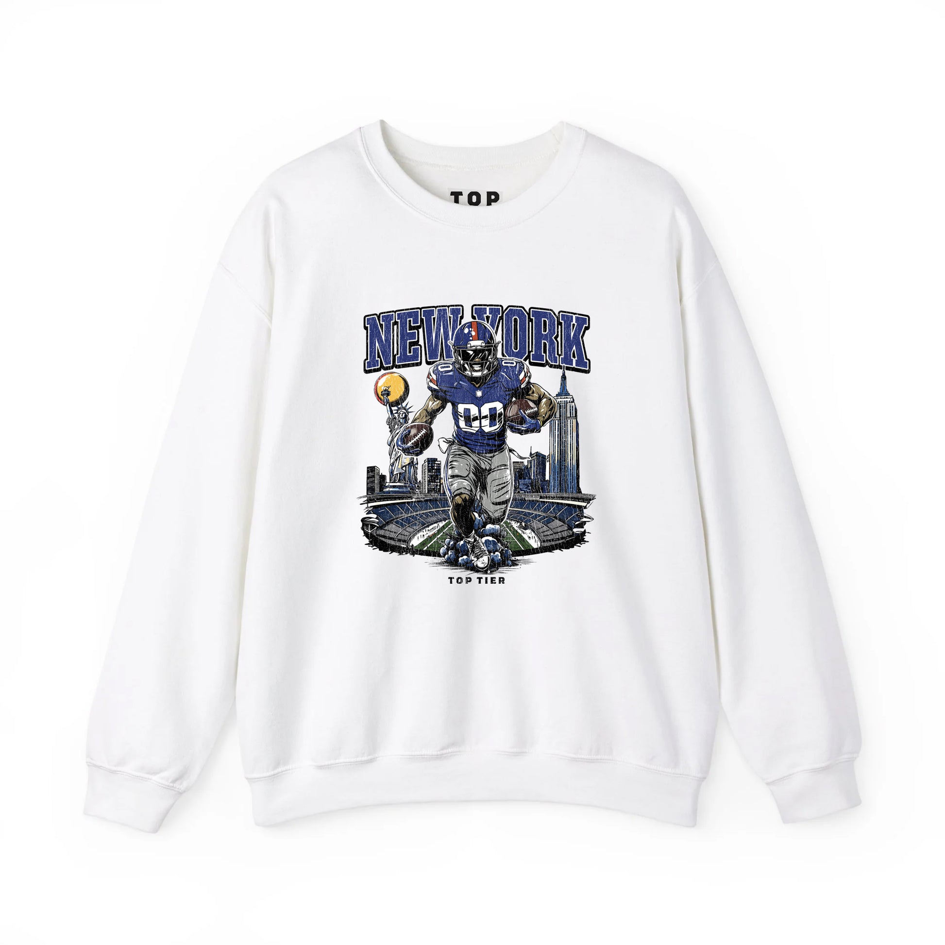 New York Football White Crewneck TOP TIER. Premium Sports Apparel, T-shirts, Merch, Threads and Street
