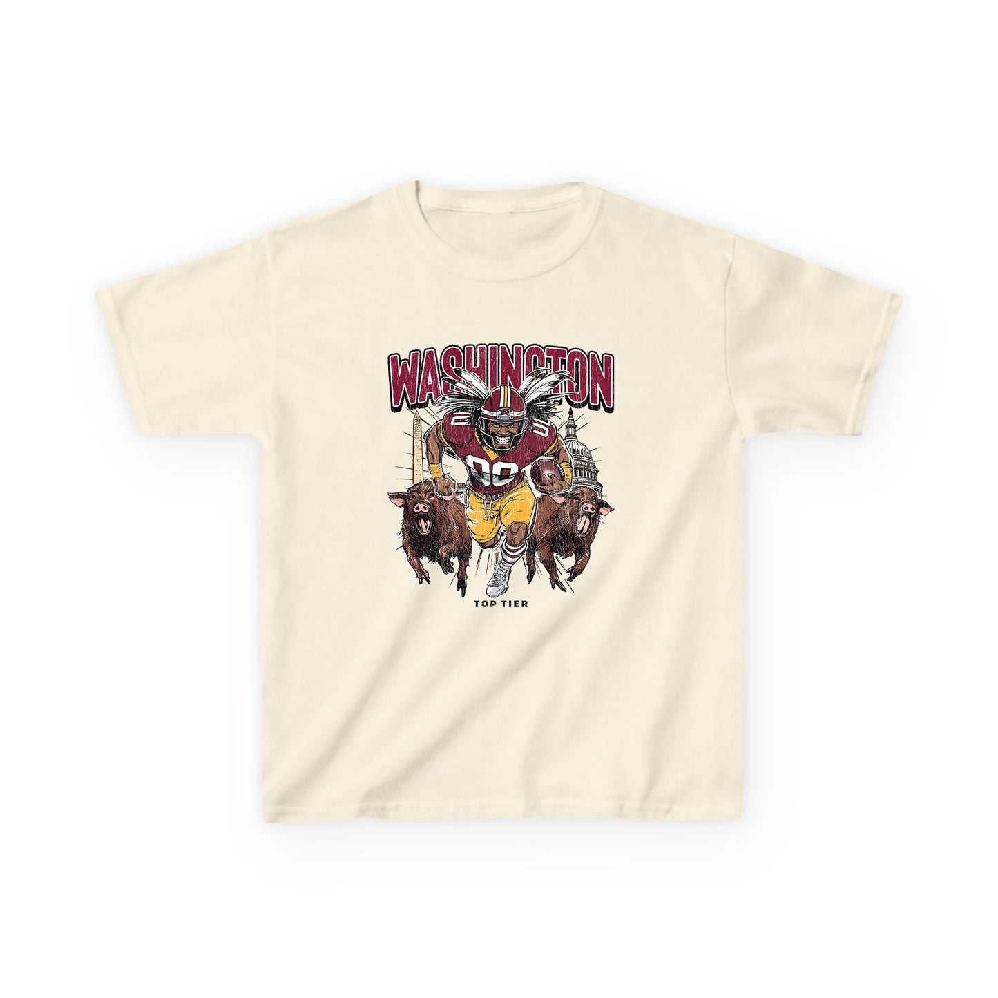 Washington DC Football Natural Kids Tshirt TOP TIER. Premium Sports Apparel, T-shirts, Merch, Threads and Street