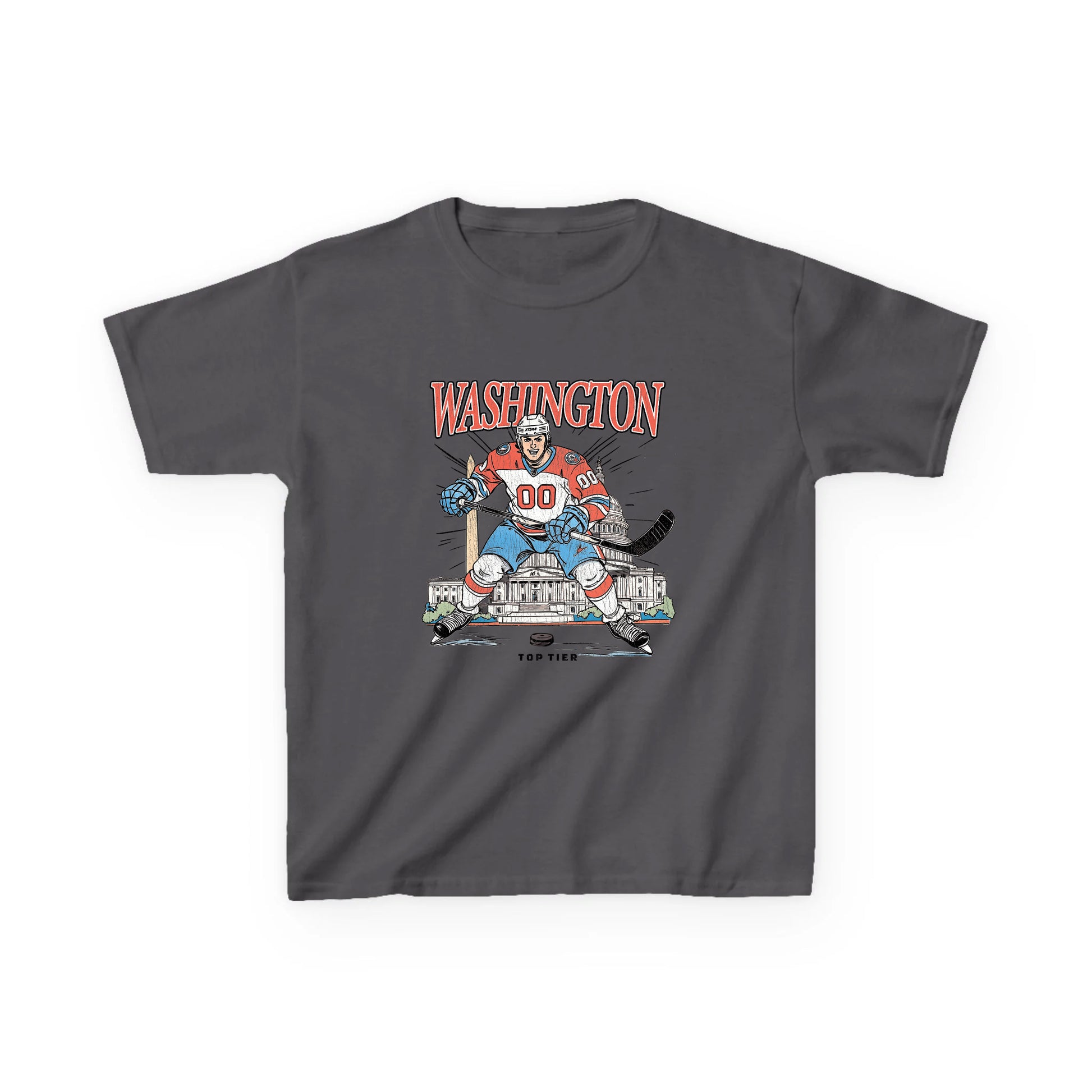 Washington DC Hockey Carcoal Kids Tshirt TOP TIER. Premium Sports Apparel, T-shirts, Merch, Threads and Street